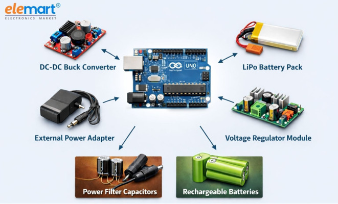 Which Power Supply Accessories Improve Arduino Uno Performance?