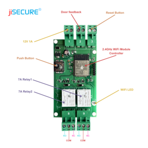 jiSECURE Smart Door Lock Controller Wireless Relay Momentary (1s) | PCB Circuit for Home Automation | WiFi & BLE Enabled