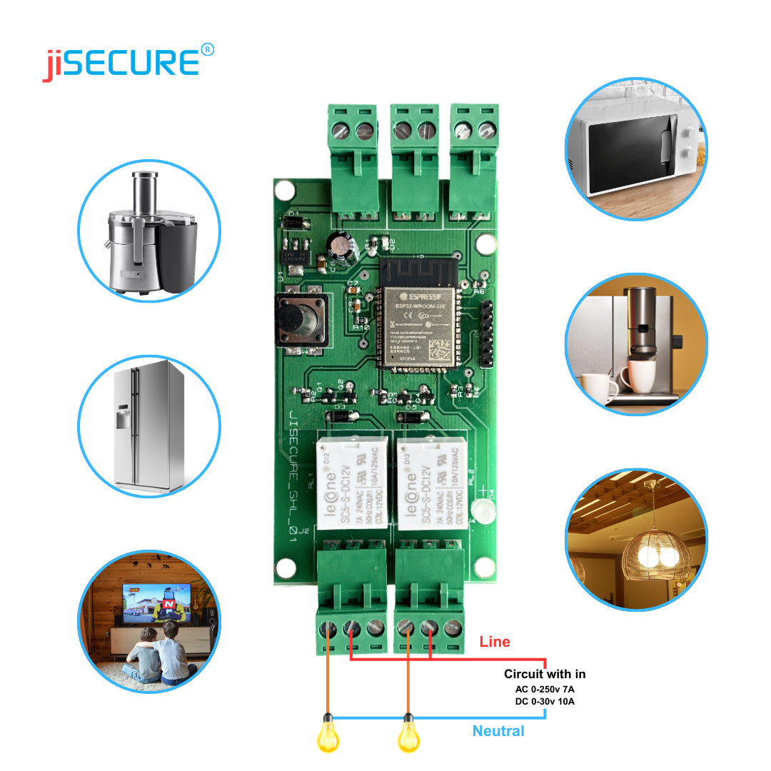 jiSECURE Smart Door Lock Controller Wireless Relay Momentary (1s) | PCB Circuit for Home Automation | WiFi & BLE Enabled