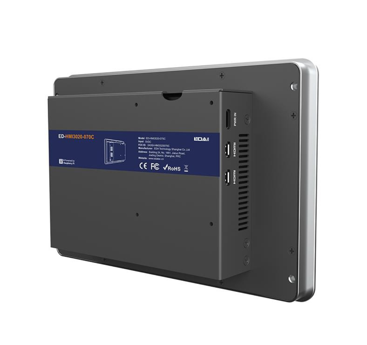 EDATEC ED-HMI3020-070C-04001-P 7.0-inch Industrial HMI Based on Raspberry Pi 5 Audio input & output,RS232 & 485, with 128G SSD,with Pi5 4GB, with PoE
