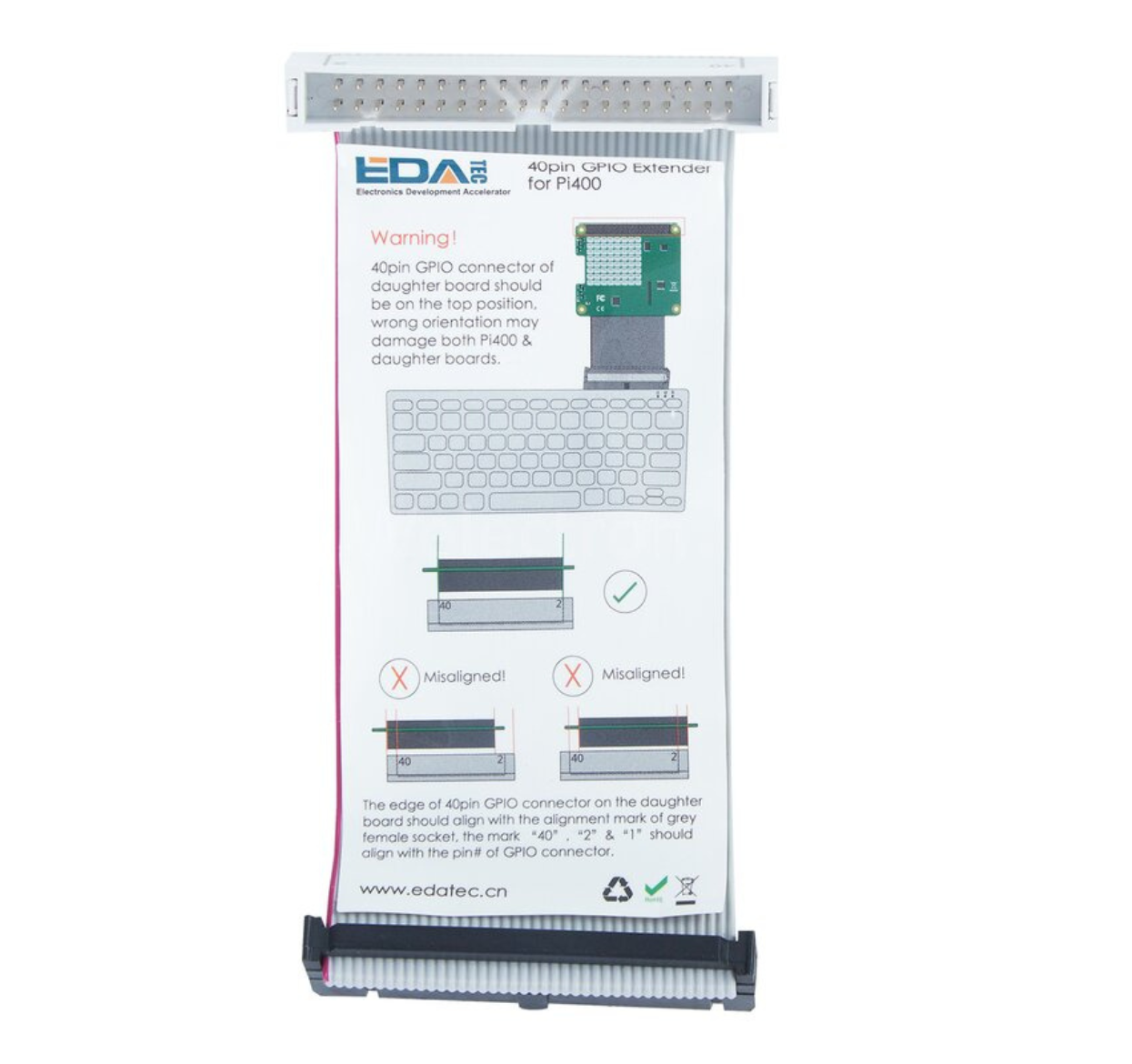 EDATEC 40pin GPIO Extender for Pi400, Rainbow Cable