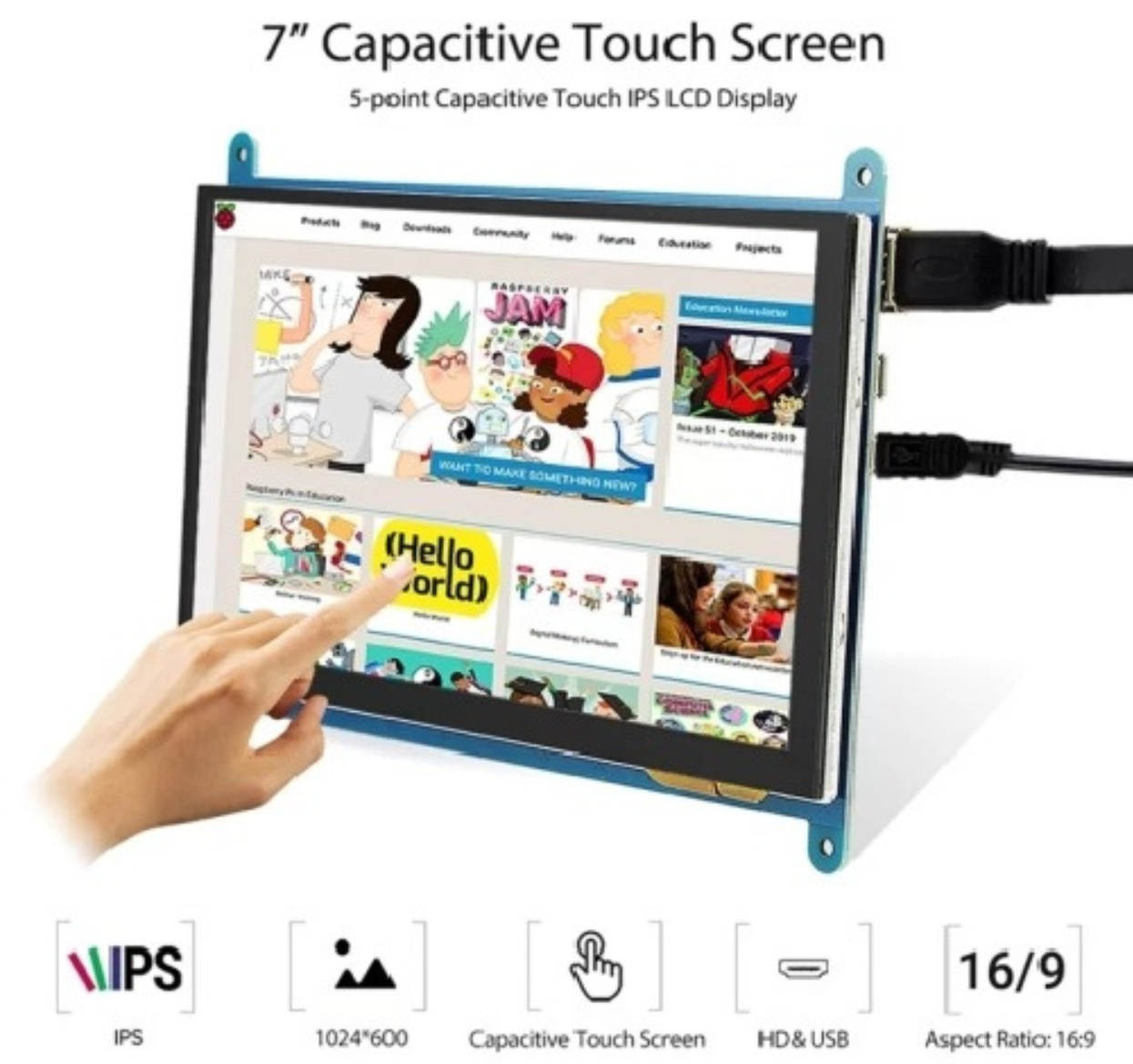 Elecrow RC070 7 inch 1024*600 LCD Display with Touch Screen Without Acrylic Case