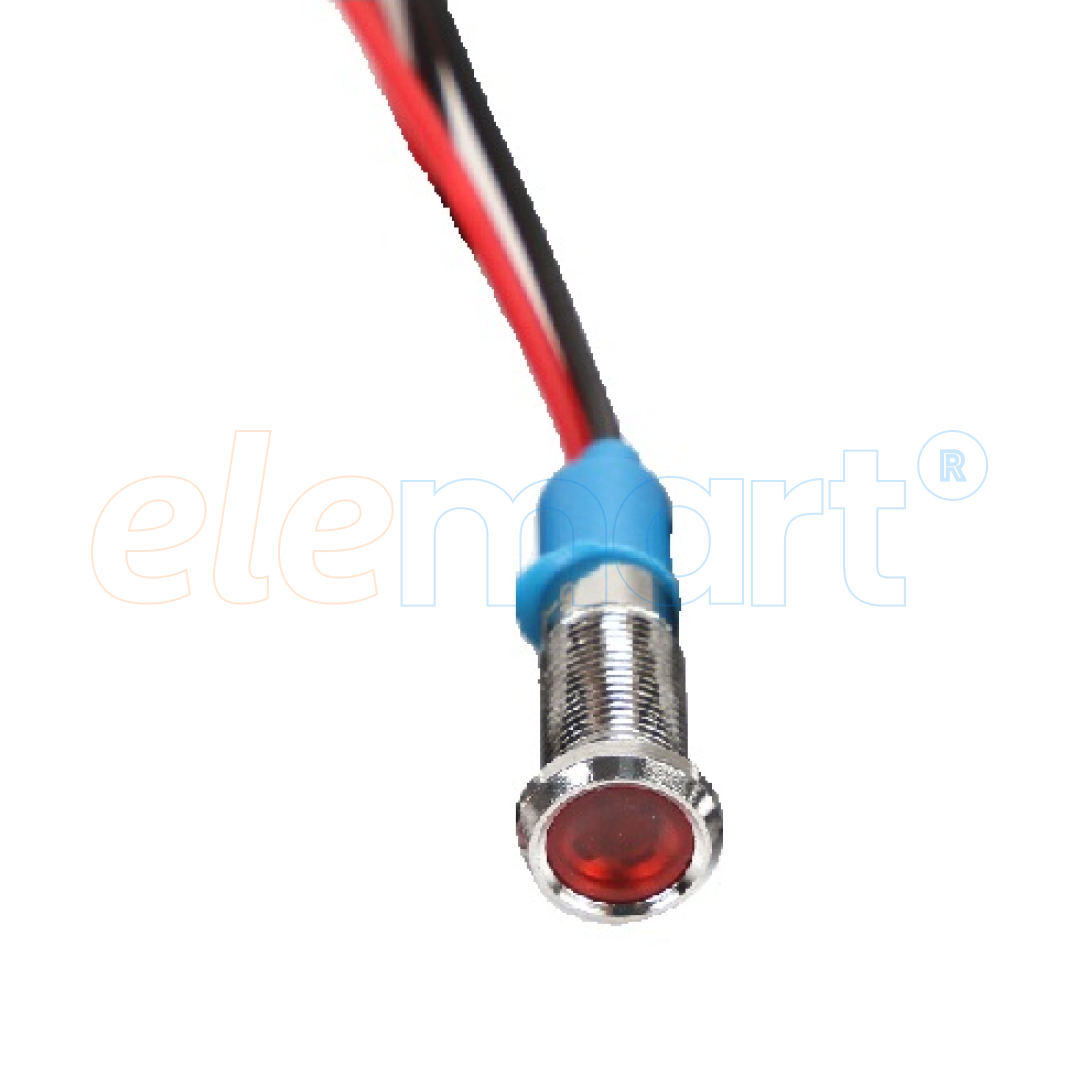 Red 6mm LED Metal Indicator Light with 15CM Cable (10-24V)