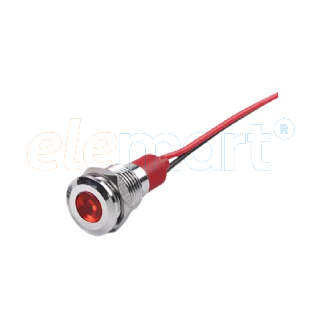 Red 10-24V 8mm LED Metal Indicator Light with 15CM Cable