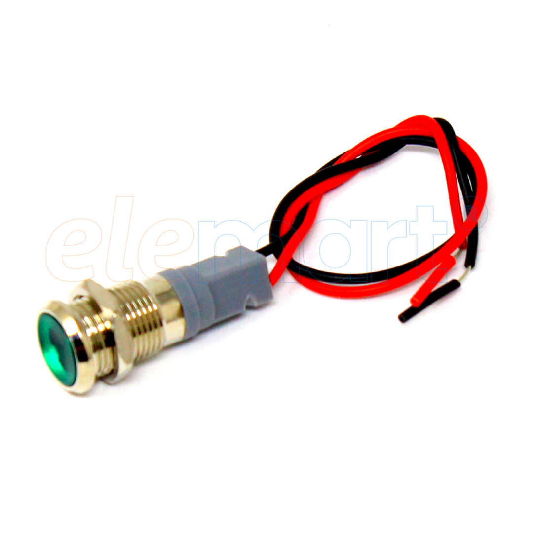 Green 10-24V 10mm LED Metal Indicator Light with 15CM Cable