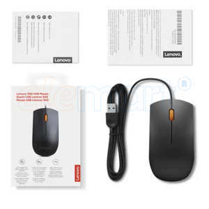 Lenovo 300 Wired USB Optical Mouse (Ambidextrous, USB 2.0, Black)