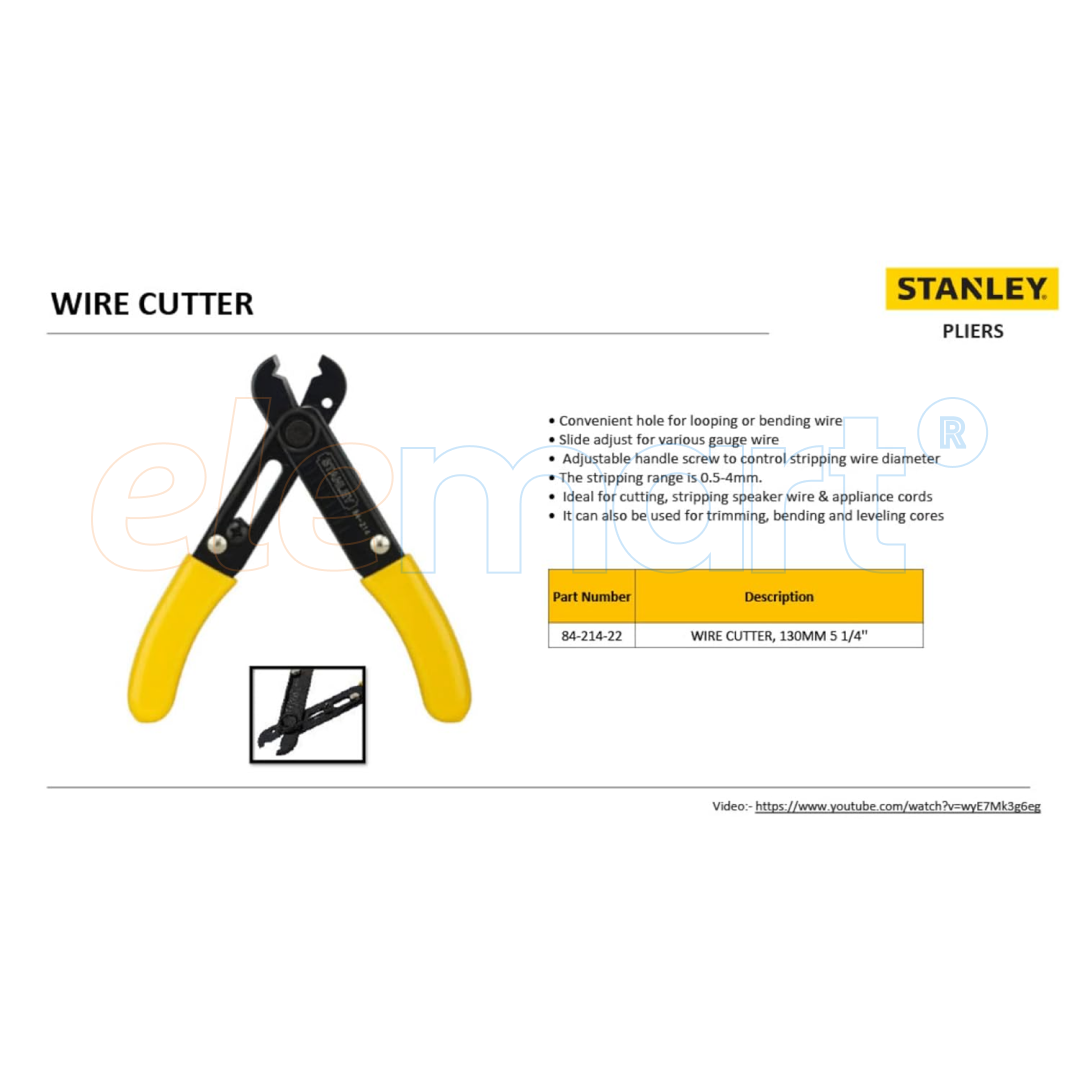 STANLEY 84-214-22 Wire Stripper, 130mm/5.25'' – Strips Wires (0.5mm-4mm), Looping/Bending Hole, Ideal for Speaker & Appliance Cords