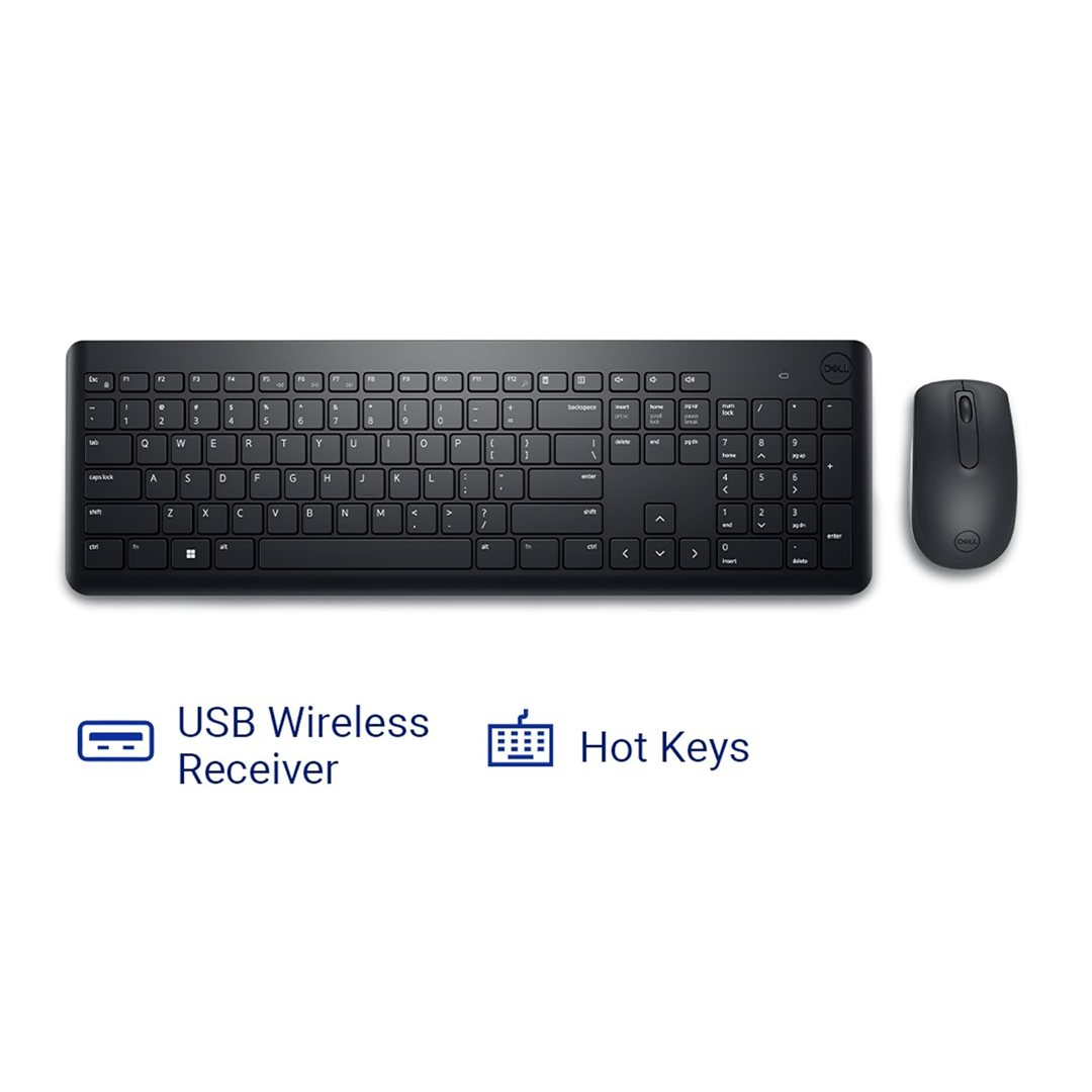 Dell KM3322W Wireless Keyboard and Mouse Combo, USB, Anti-Fade & Spill-Resistant Keys, Up to 36 Months Battery Life, 3-Year Advance Exchange Warranty - Black
