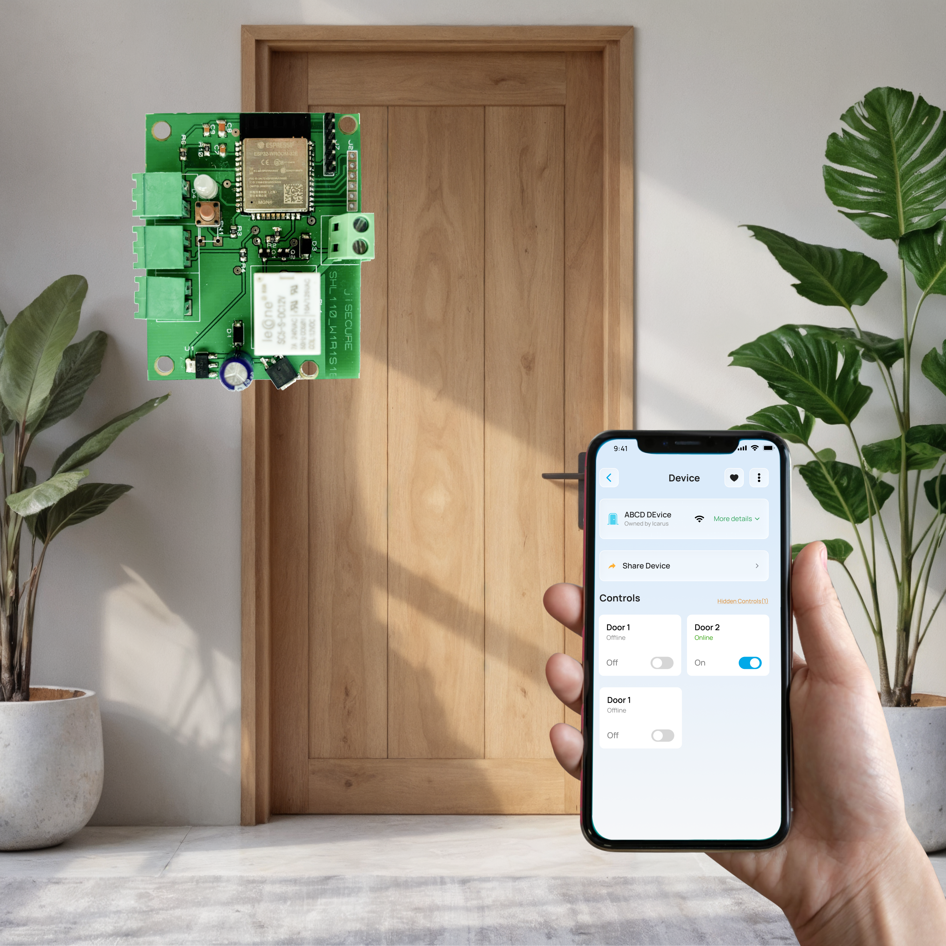 Smart Wireless Door Lock Controller with Momentary Relay (1s) | WiFi & BLE Enabled PCB for Home Automation | DIY Smart Door Solution | Android & iOS Compatible