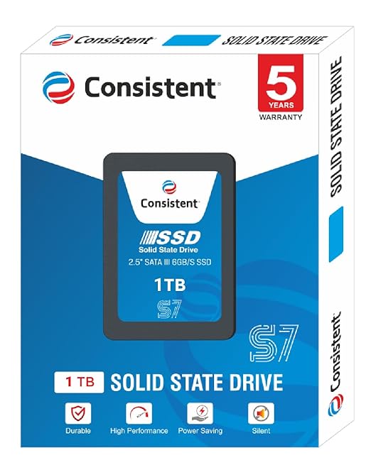 Consistent 2.5 1 TB SSD with SATA III Interface, 6Gb/s,Read/Write Speed Upto - 550/500 MB/s, 5 Years Warranty.