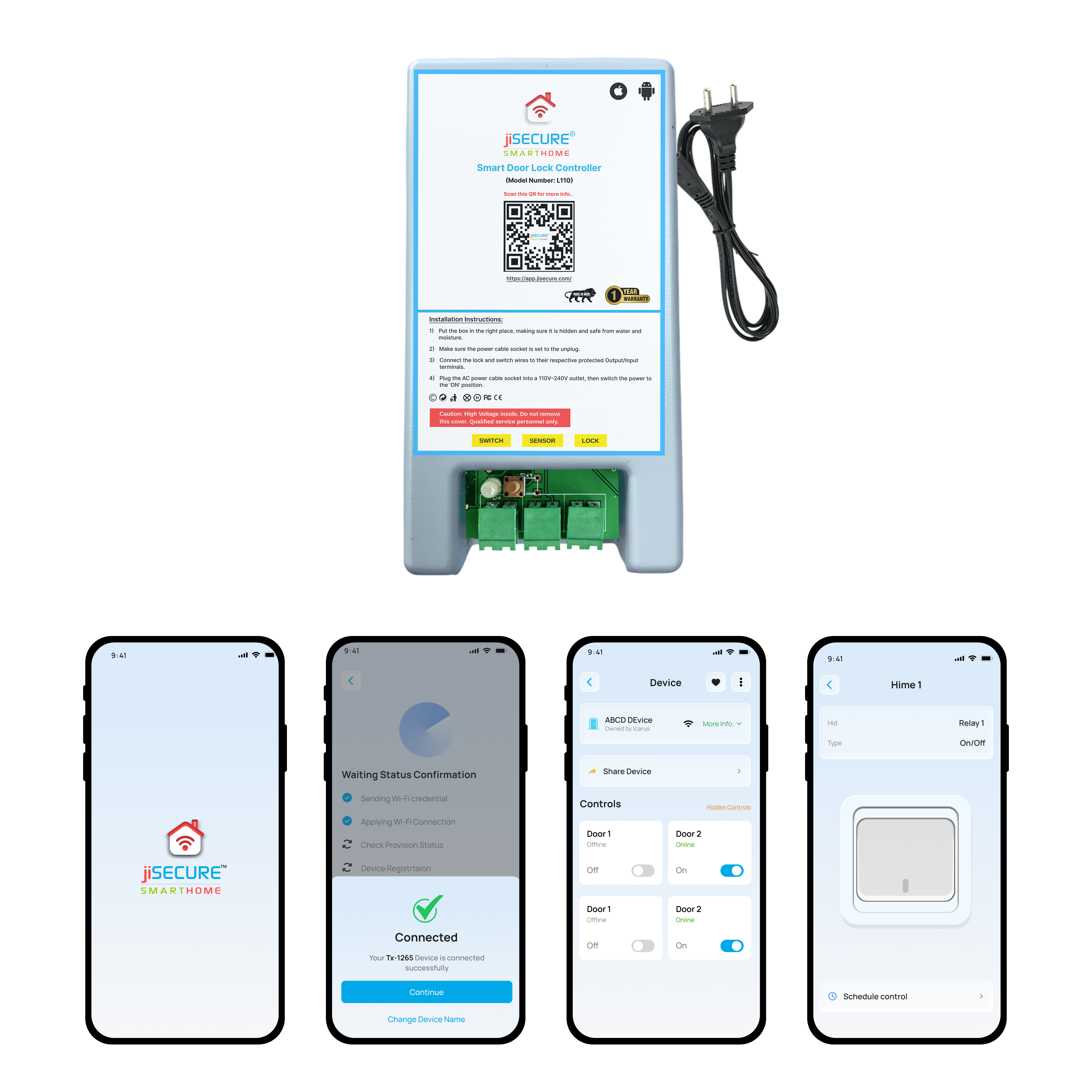 jiSECURE Smart Lock Controller | Control via App And Manual Button | Works with Any Electronic Lock | Easy Setup for Android & iOS Users
