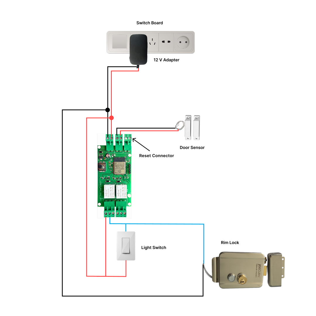 jiSECURE Smart Door Lock Controller Wireless Relay Momentary (1s) | PCB Circuit for Home Automation | WiFi & BLE Enabled