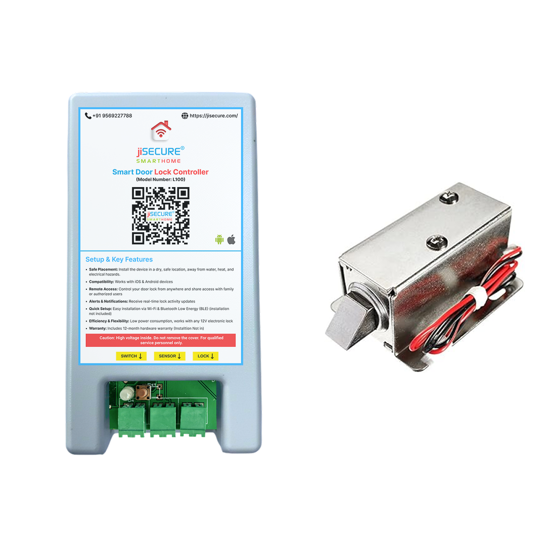 jiSECURE Smart Lock Controller with 12 volt Electric Solenoid Lock | App & Manual Button Control