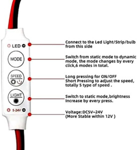Wizzo {2 Pieces) 5 Speed & 6 Modes LED Strip Light Flasher Blinker Strip Controller for LED Module