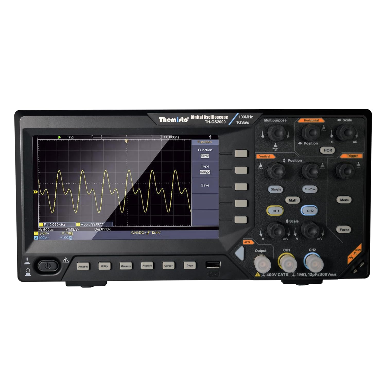 Themisto TH-OS2000 2-Channel 100MHz Bandwidth 1GSa/s Sampling Rate with Function Generator Digital Oscilloscope