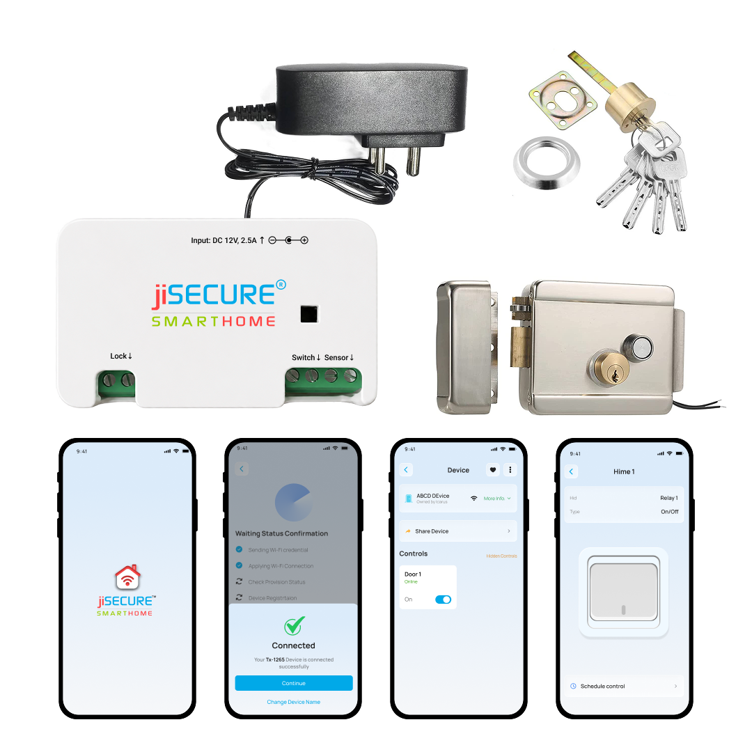 jiSECURE Smart Door Lock Controller with Electronic Lock, WiFi and Bluetooth Connectivity, App-Based Access Control, Android and iOS Compatible
