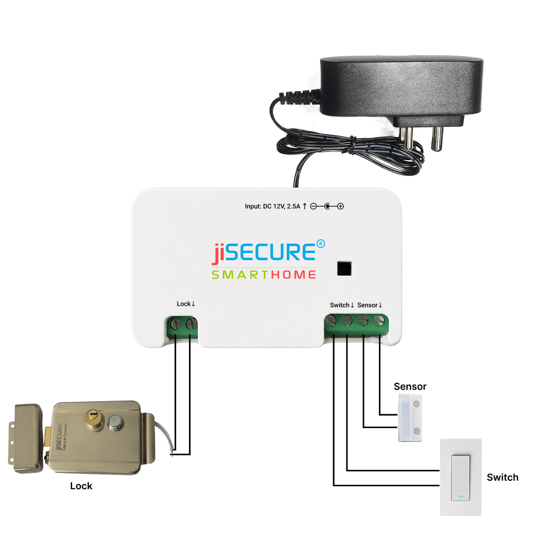 jiSECURE Smart Door Lock Controller with Electronic Lock, WiFi and Bluetooth Connectivity, App-Based Access Control, Android and iOS Compatible