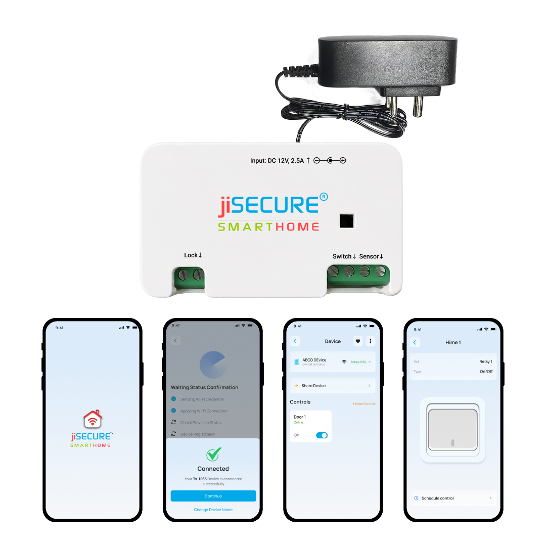 jiSECURE Smart Door Lock Controller with Electronic Lock, WiFi and Bluetooth Connectivity, App-Based Access Control, Android and iOS Compatible