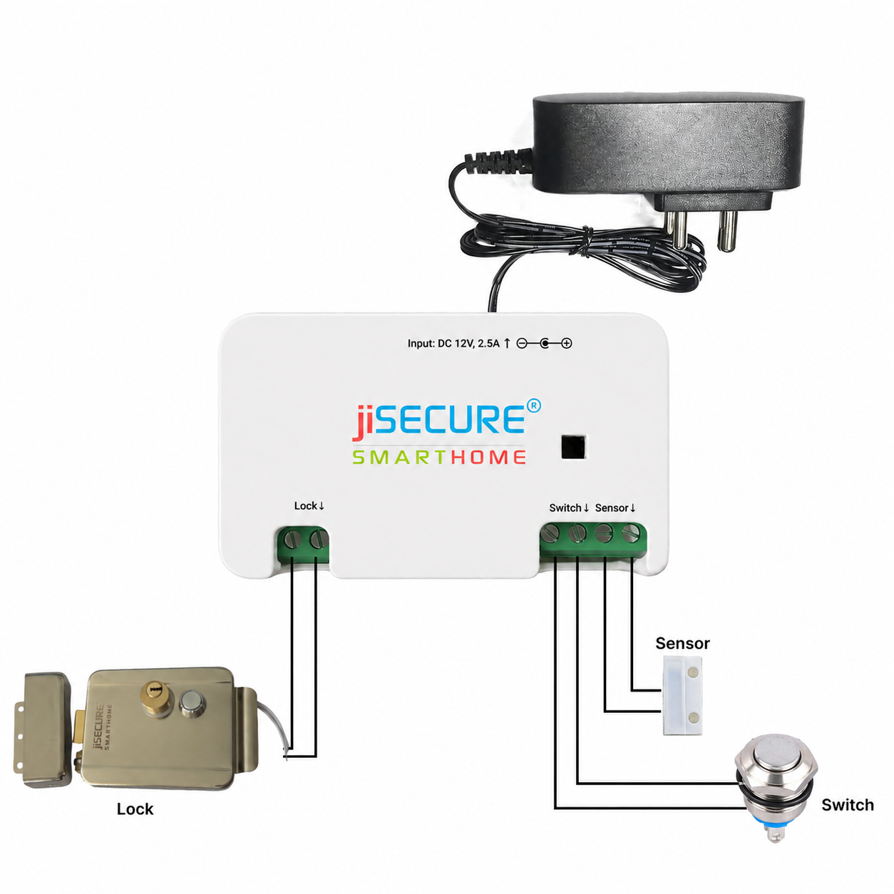 jiSECURE Smart Door Lock Controller with Electronic Lock, WiFi and Bluetooth Connectivity, App-Based Access Control, Android and iOS Compatible