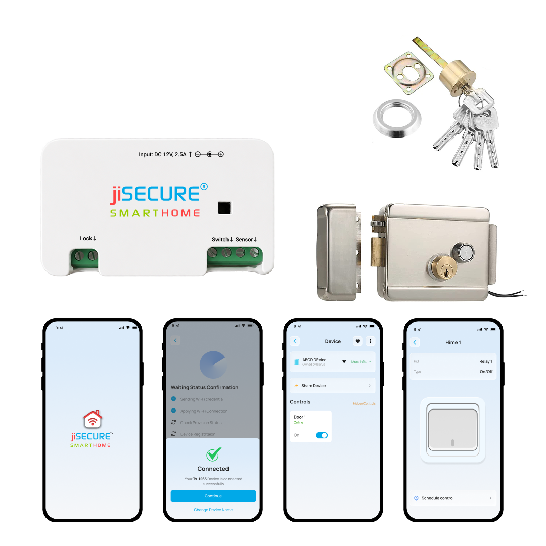 jiSECURE Smart Door Lock Controller with Electronic Lock, WiFi and Bluetooth Connectivity, App-Based Access Control, Android and iOS Compatible
