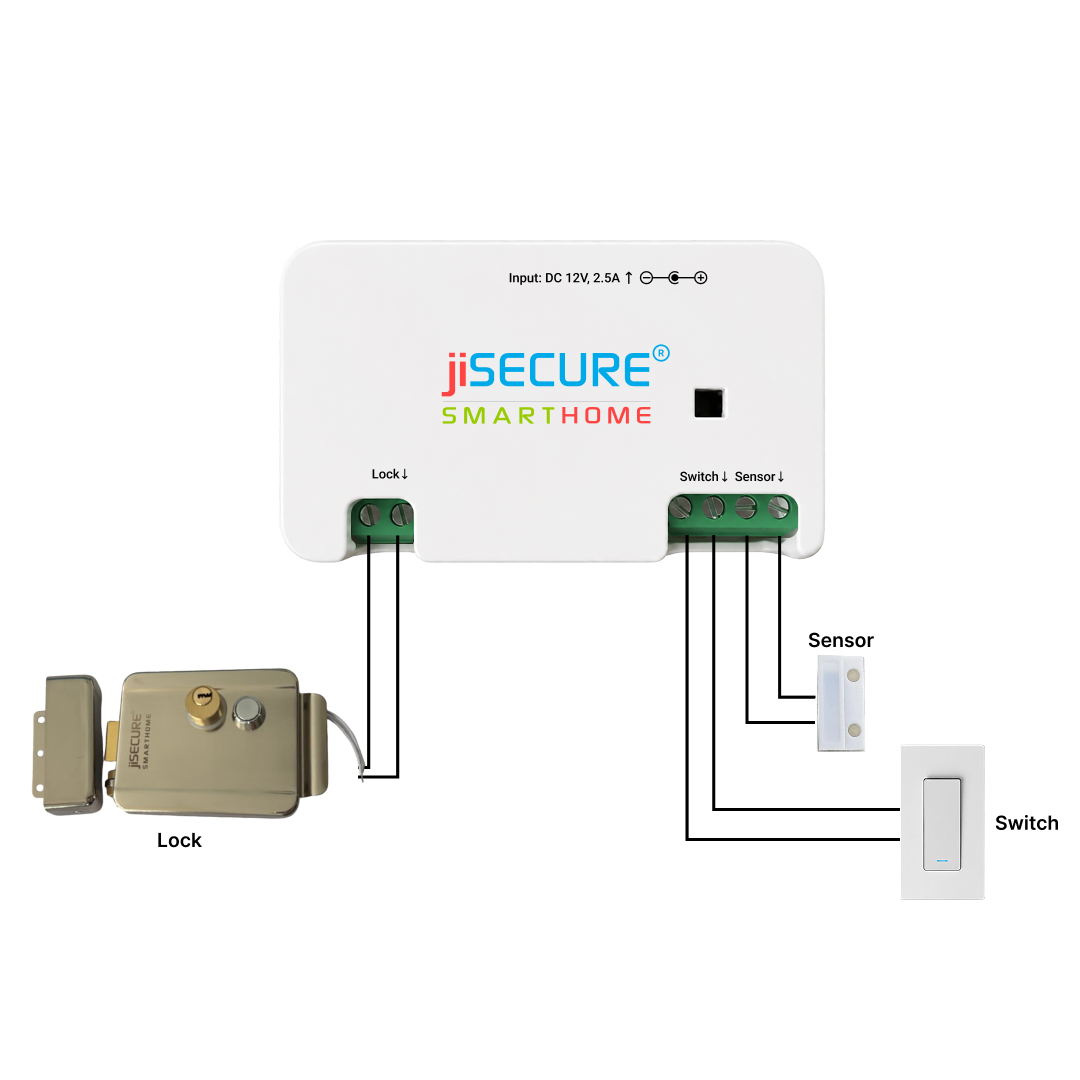 jiSECURE Smart Door Lock Controller with Electronic Lock, WiFi and Bluetooth Connectivity, App-Based Access Control, Android and iOS Compatible