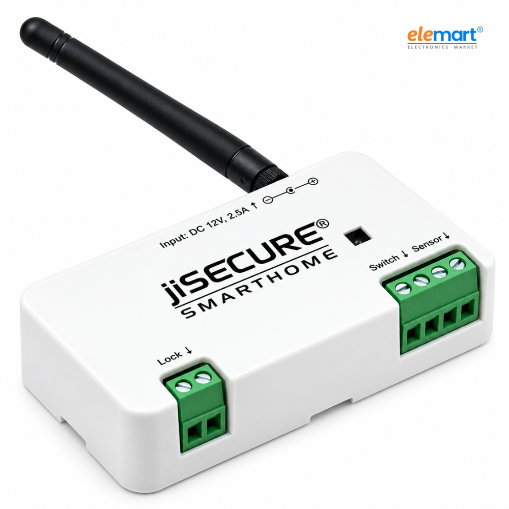 jiSECURE Smart Door Lock Controller – Long-Range WiFi & Bluetooth Enabled with Antenna, App-Based Access Control