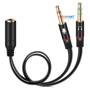Elemart 3.5mm Headphone Splitter for Computer 2 Male to 1 Female | TRRS Audio Adapter | Supports Mic + Audio | Universal AUX Splitter for Mobile, Laptop, Tablet & PC - Black