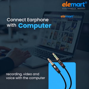Elemart 3.5mm Headphone Splitter for Computer 2 Male to 1 Female | TRRS Audio Adapter | Supports Mic + Audio | Universal AUX Splitter for Mobile, Laptop, Tablet & PC - Black