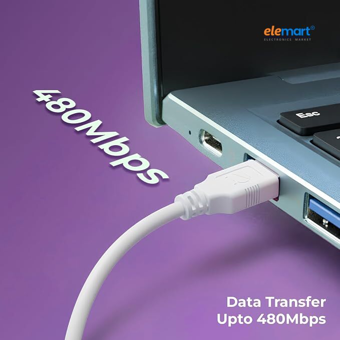Elemart High Speed USB 2.0 (1.5 Meter) Printer Cable USB Scanner Cable A Male to B Male Compatible with Printers, Scanner for Canon, Brother, Dell, HP, Samsung, Lexmark, Panasonic 2 Year Warranty.