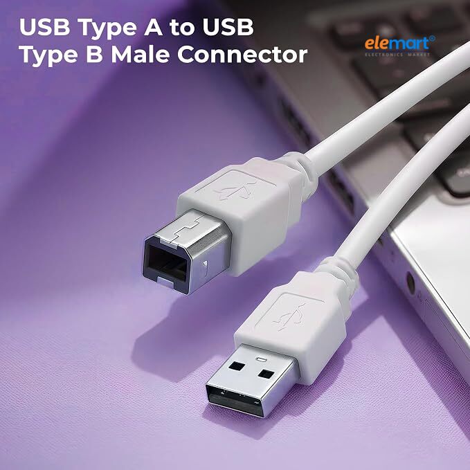 Elemart High Speed USB 2.0 (1.5 Meter) Printer Cable USB Scanner Cable A Male to B Male Compatible with Printers, Scanner for Canon, Brother, Dell, HP, Samsung, Lexmark, Panasonic 2 Year Warranty.