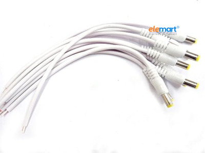 RIVER FOX DC Power Pigtail Male Cables with 2.1mm Connectors, 5.5mm OD, 18cm Length, Center Positive - Ideal for CCTV, Surveillance, and LED Strip Lighting (White, Pack of 5)