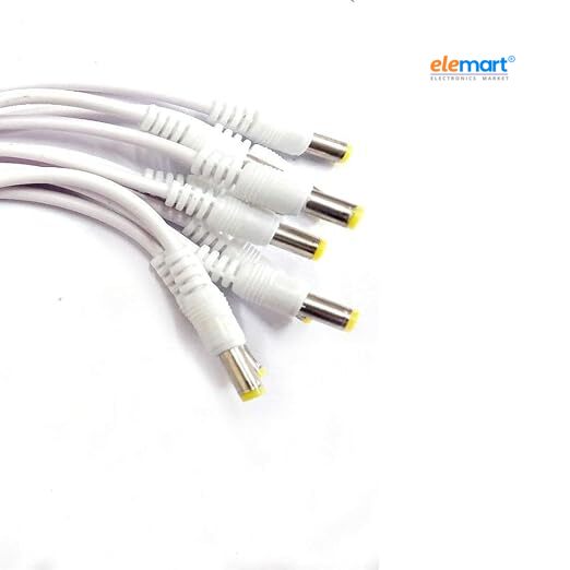 RIVER FOX DC Power Pigtail Male Cables with 2.1mm Connectors, 5.5mm OD, 18cm Length, Center Positive - Ideal for CCTV, Surveillance, and LED Strip Lighting (White, Pack of 5)