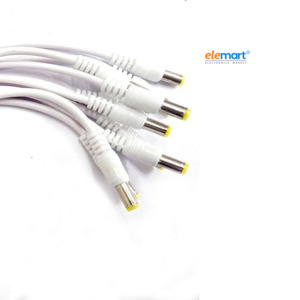 RIVER FOX DC Power Pigtail Male Cables with 2.1mm Connectors, 5.5mm OD, 18cm Length, Center Positive - Ideal for CCTV, Surveillance, and LED Strip Lighting (White, Pack of 5)