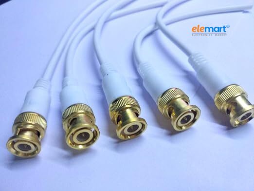 BNC Connector with Copper Cable 20 cm for CCTV, Camera,DVR (Pack of 5 PCs)