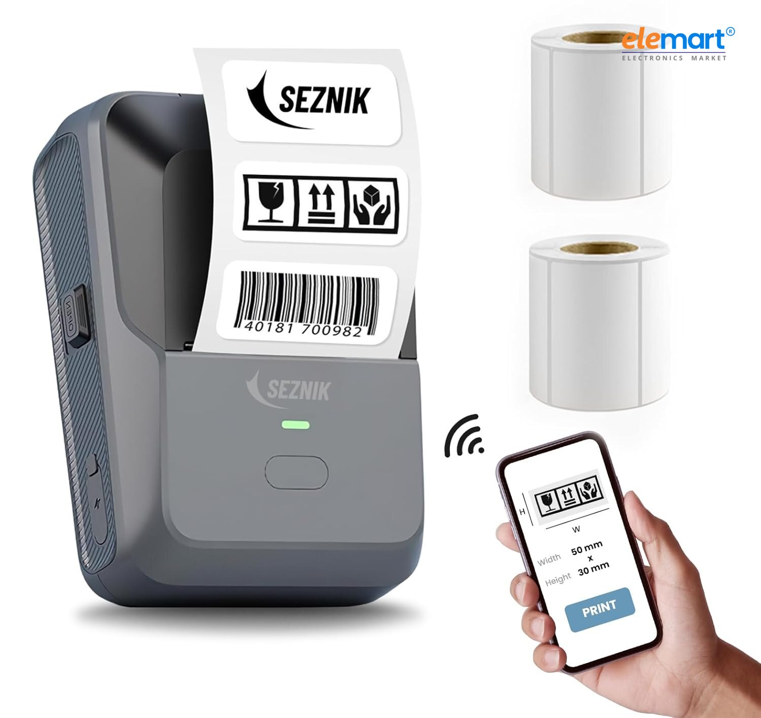 Seznik Josh SZ-LD0801 Bluetooth Mini Thermal Label Printer – Inkless Portable Label Maker, Grey