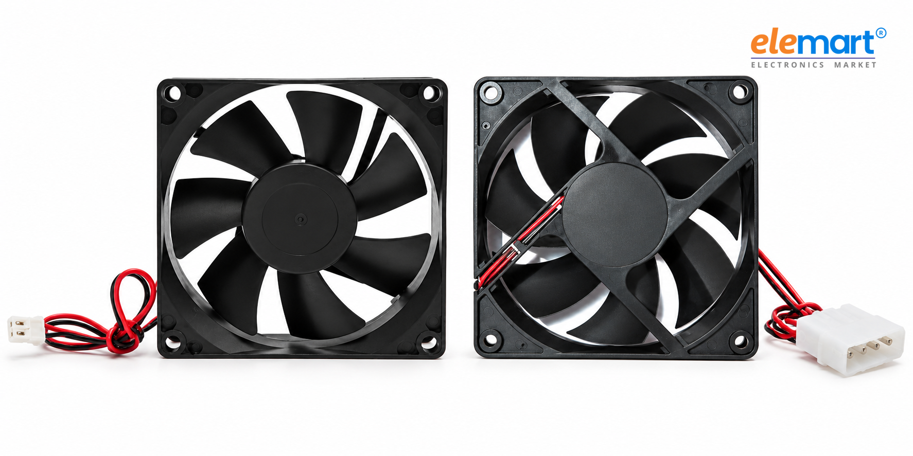 Combo Pack of 2 PC Cooling Fans – 120mm 12V 3000RPM Axial Fan with Molex Connector & DC 12V CPU Case Cooling Fan with JST Connector (Black)