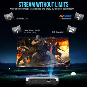 S7 4K Smart Projector – Android OS, Wi-Fi, Bluetooth, 7000 Lumens, Auto Keystone & 3D Support with Free Screen (White)