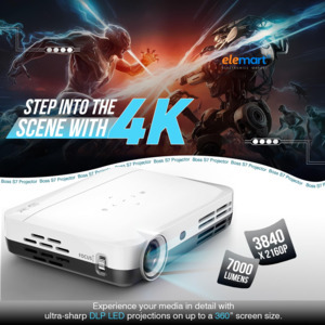 S7 4K Smart Projector – Android OS, Wi-Fi, Bluetooth, 7000 Lumens, Auto Keystone & 3D Support with Free Screen (White)