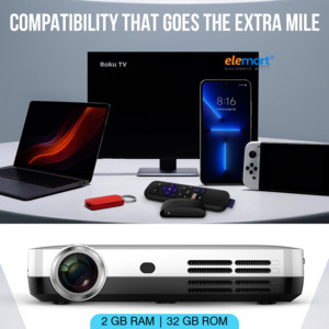 S7 4K Smart Projector – Android OS, Wi-Fi, Bluetooth, 7000 Lumens, Auto Keystone & 3D Support with Free Screen (White)