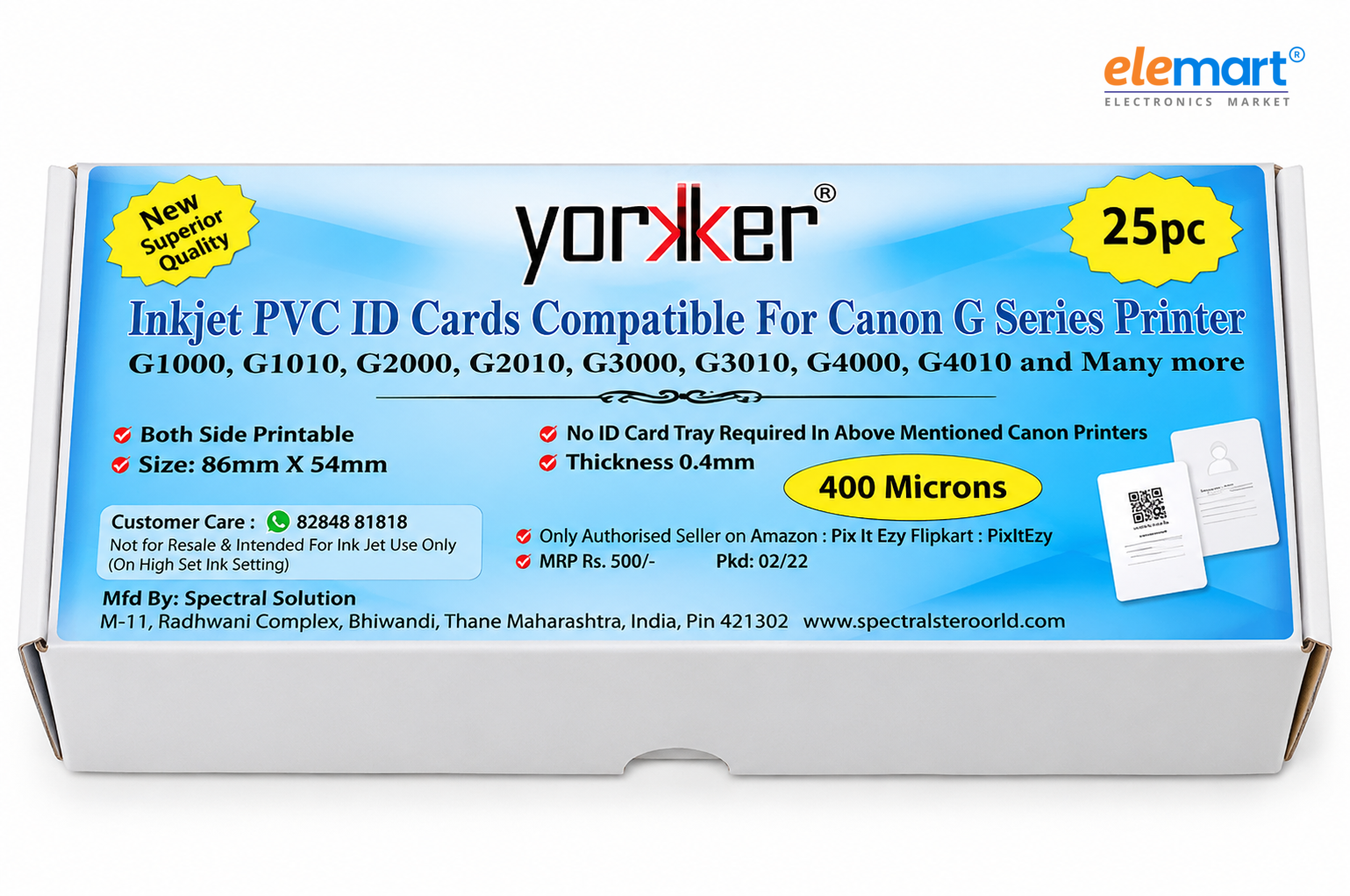 Yorker PVC ID Card Sheets (Pack of 25) – 400 GSM Thin Printable Cards for Canon PIXMA Inkjet Printers
