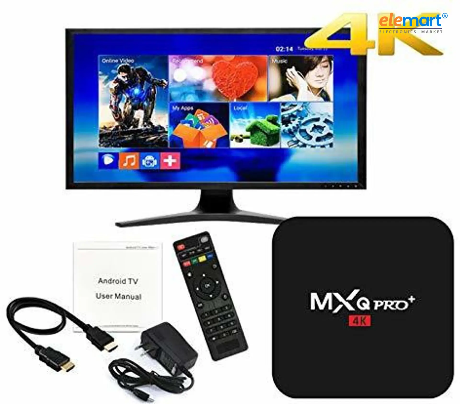 MXQ Pro 4K Android TV Box 1GB RAM/8GB ROM 64 Bit Quad Core Wi-Fi UHD Smart TV Box - Black Media Streaming Device