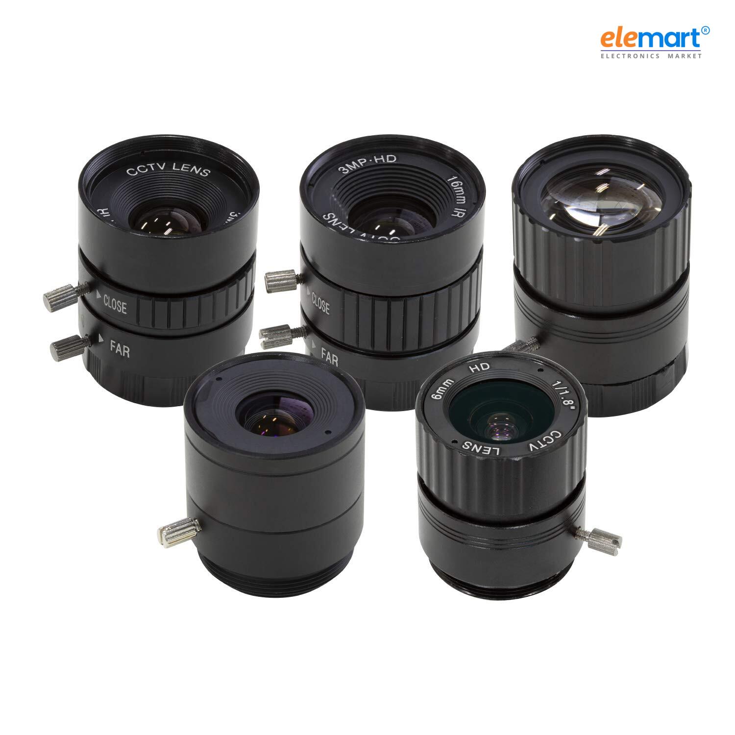 Arducam LK004 CS-Mount Lens Kit for Raspberry Pi HQ Camera (Type 1/2.3), 6mm to 25mm Focal Lengths, 65 to 14 Degrees, Telephoto, Wide Angle, Pack of 5