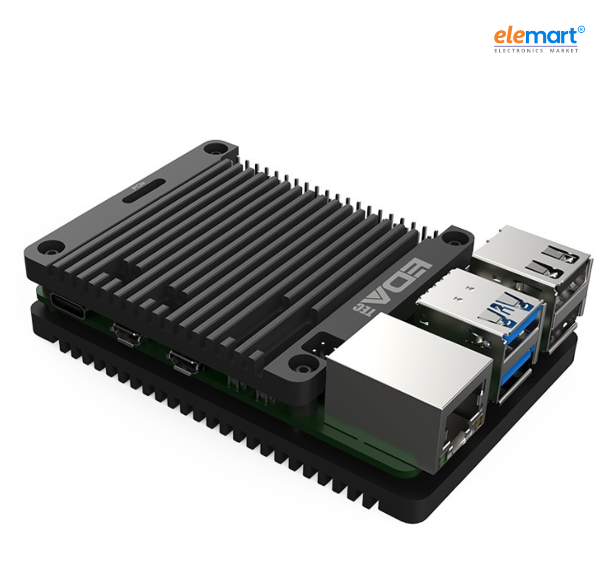 EDATEC Raspberry Pi5 Passive Cooling Open CNC Case, black