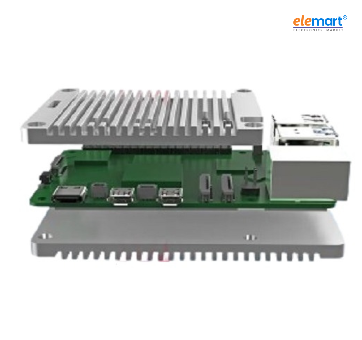 EDATEC Raspberry Pi5 Passive Cooling Open CNC Case, Silver