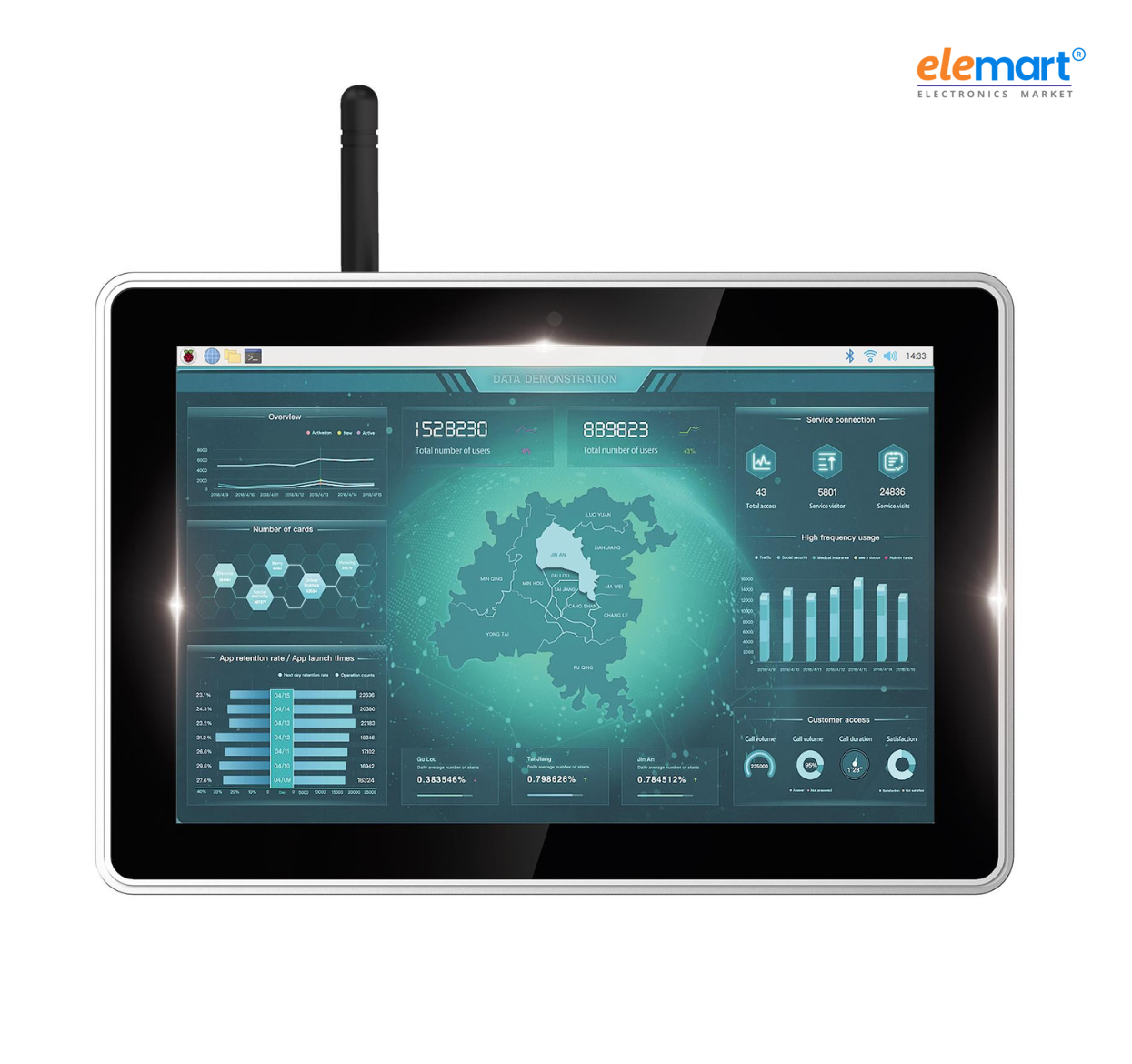EDATEC ED-HMI2020-101C-1232 10.1-inch Industrial HMI Based on Raspberry Pi CM4 CM4102032, 2 GB RAM & 32 GB eMMC with wireless