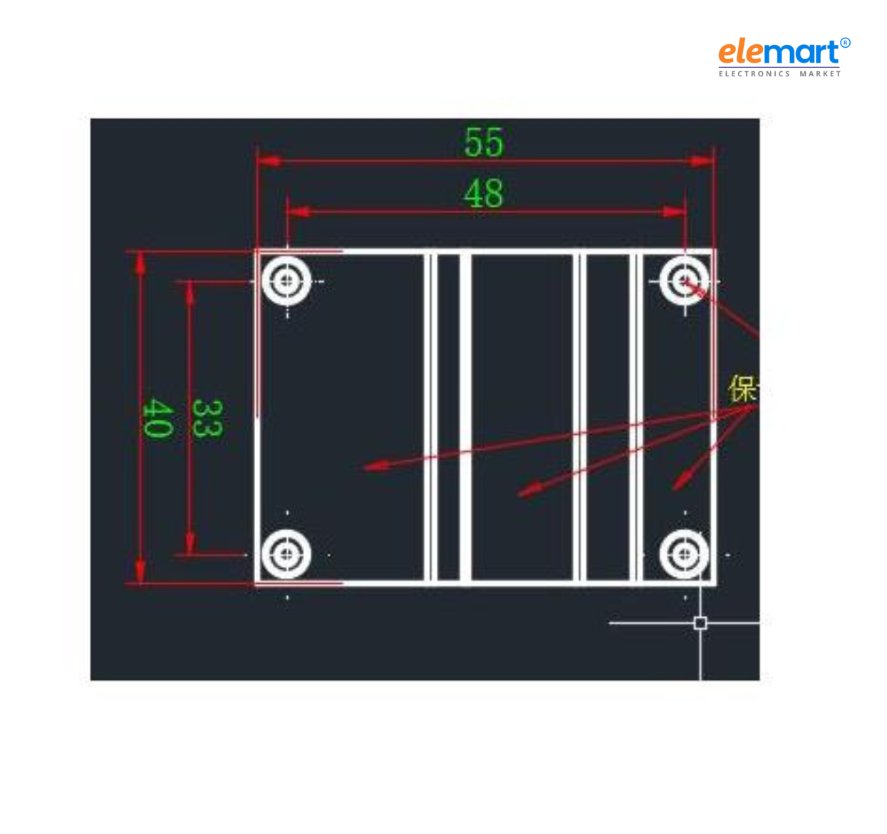 EDATEC CM4 Cooler, 55x40x13.5MM, Black Aluminum with 1.5mm & 3mm Screws