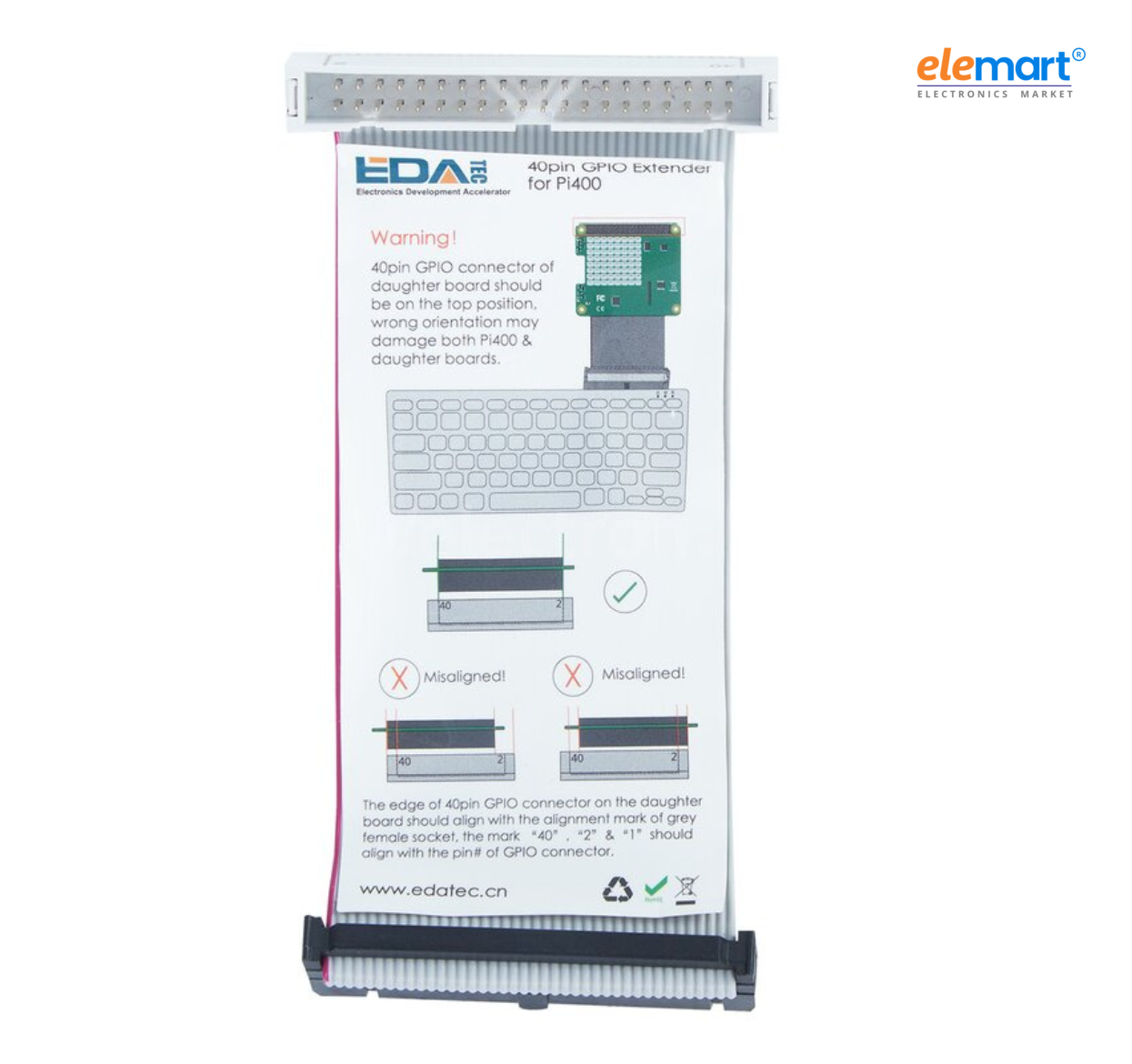EDATEC 40pin GPIO Extender for Pi400, Rainbow Cable