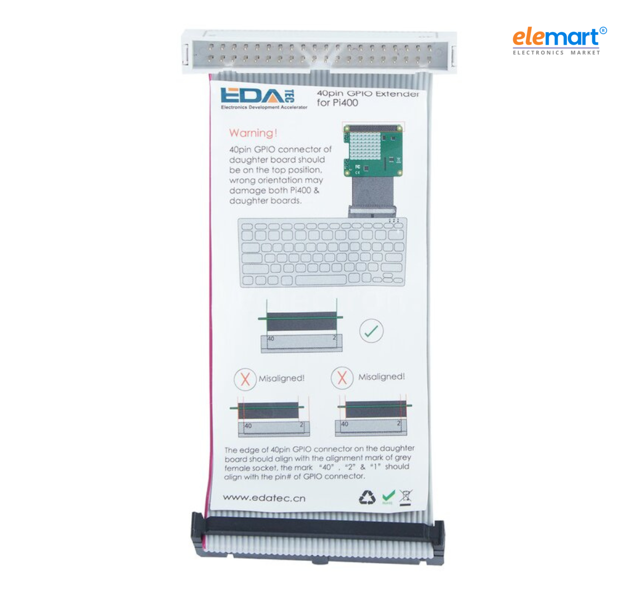 EDATEC 40pin GPIO Extender for Pi400, Grey Cable