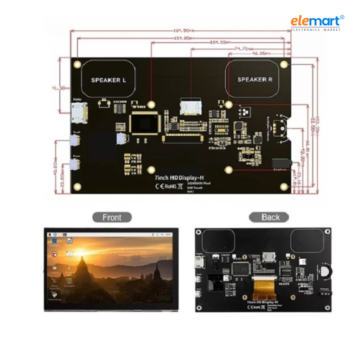 Elecrow RC070S 7 inch 1024*600 IPS Capacitive Touch Monitor Raspberry Pi Boards