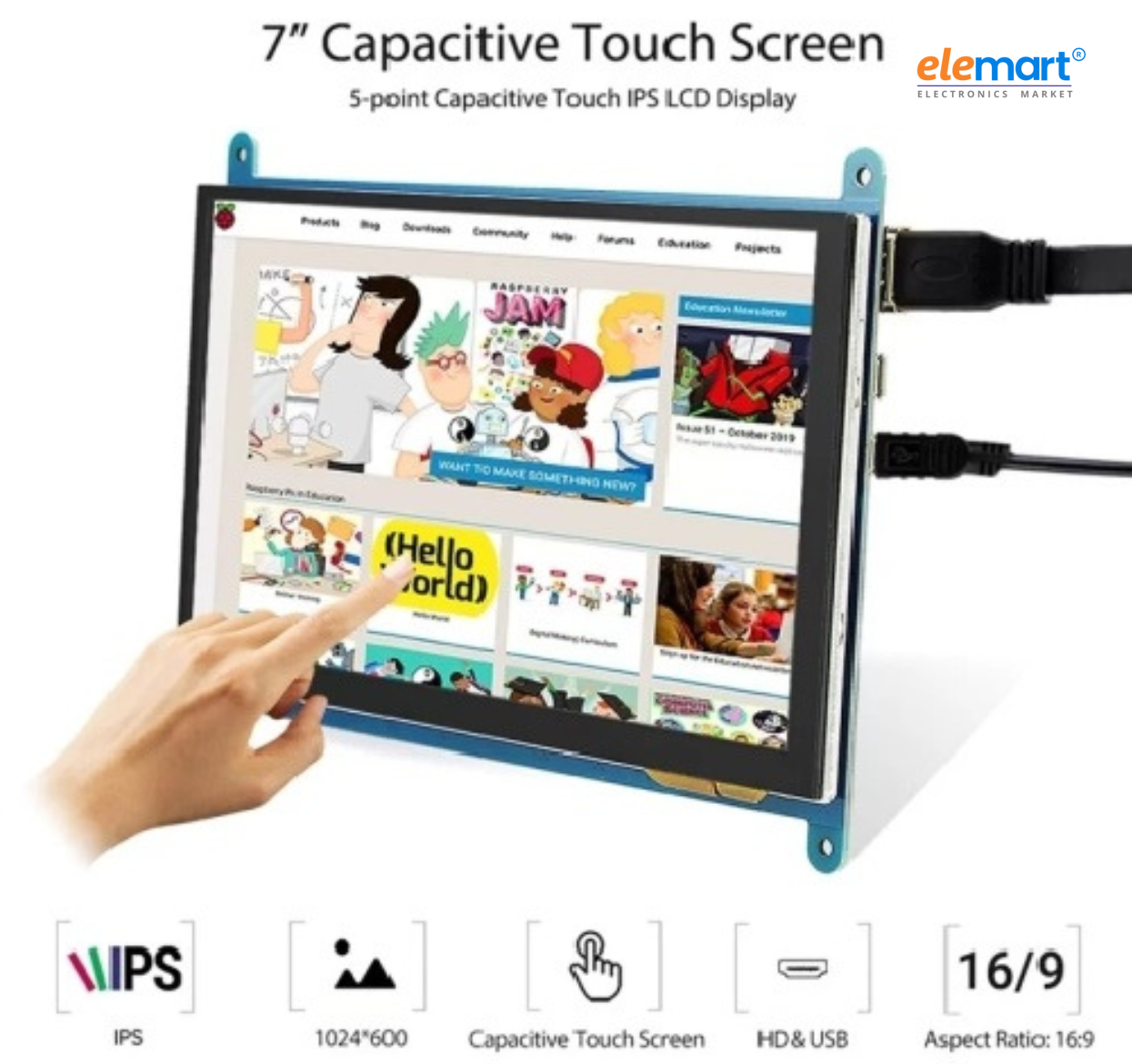 Elecrow RC070 7 inch 1024*600 LCD Display with Touch Screen Without Acrylic Case